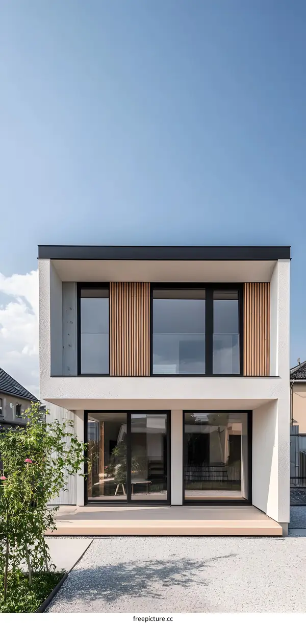 Modern White Two Story House with Wooden Accents