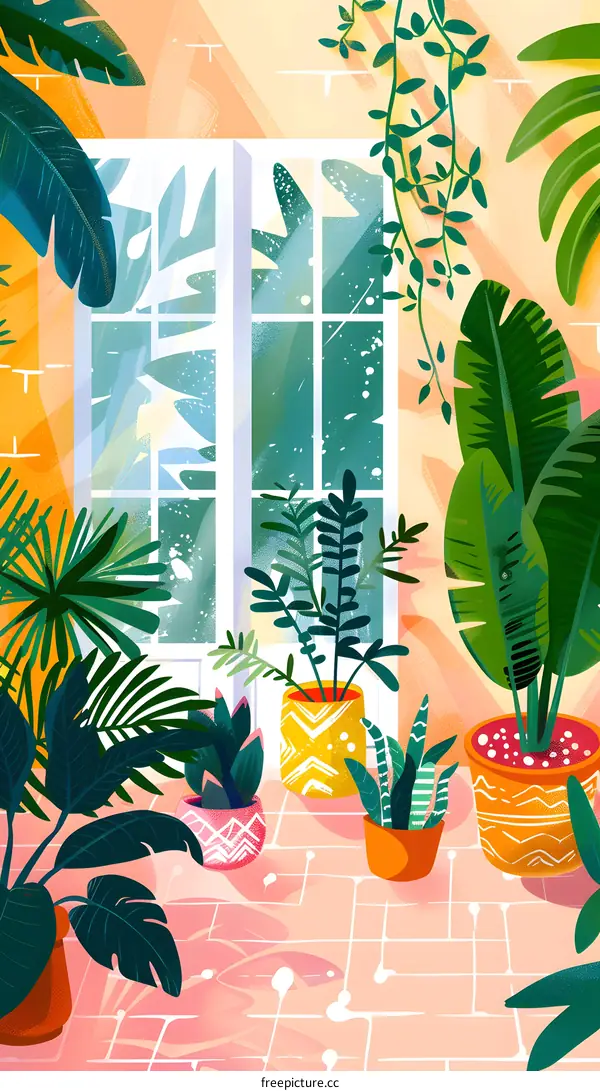Tropical Plants in Potted Plants Illustration