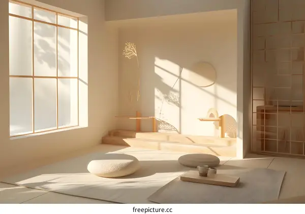Minimalist Japanese Style Room Interior Design With Sunbeams
