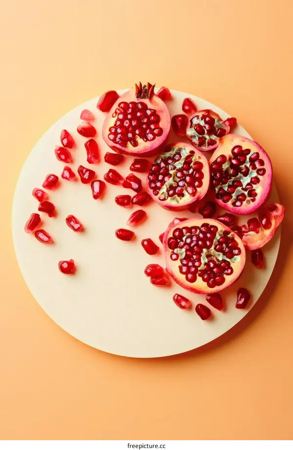 Pomegranate fruit art design on a cream-colored plate