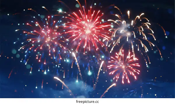 Colorful Fireworks Lighting Up Night Sky with Bright Explosions