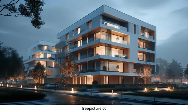 Modern Apartment Building at Dusk