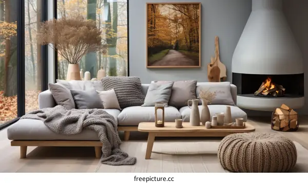 Cozy Scandinavian Living Room with Fireplace