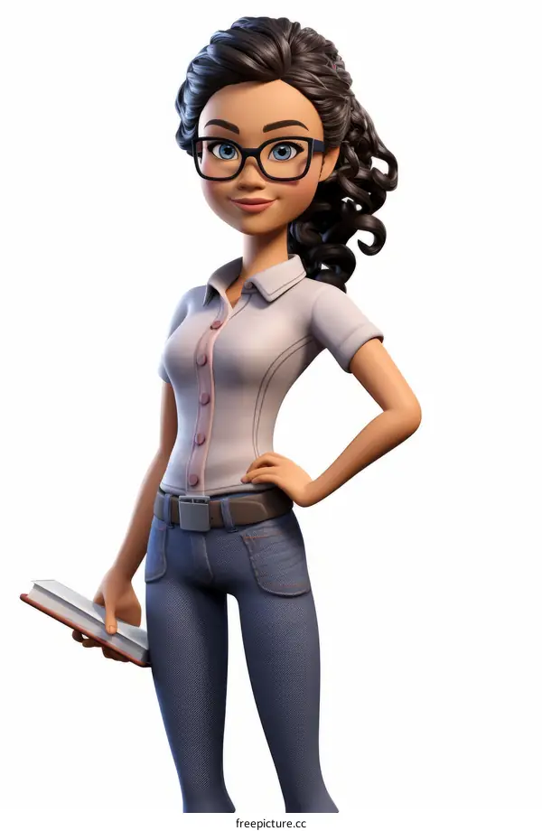 Young Woman Student Reading Book Illustration