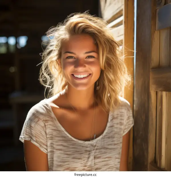 Portrait of a smiling young woman with long blond hair