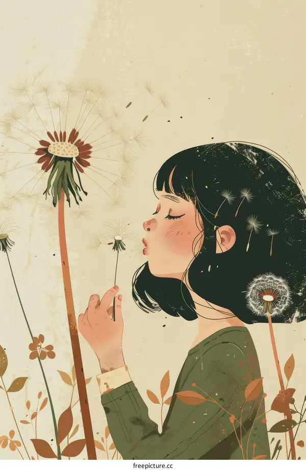 A girl blowing dandelion seeds