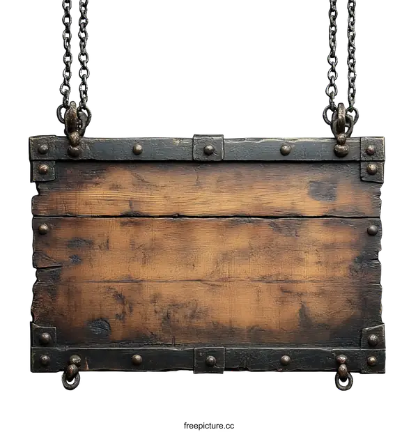 [Transparent Background PNG]Antique Wooden Hanging Sign with Iron Accents