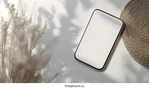 White Background with Dried Flowers and a Phone