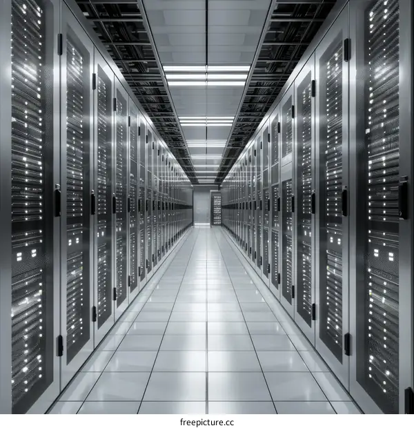 Server room with rows of server racks