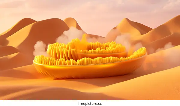 Golden Desert Landscape with Abstract Shapes