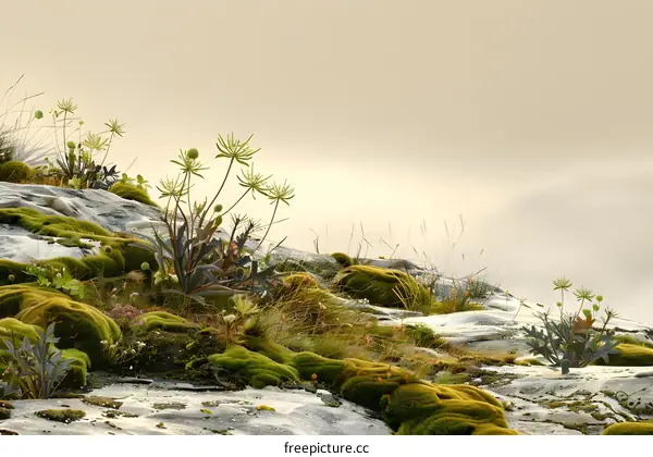 Green Mossy Stone in the Mountain