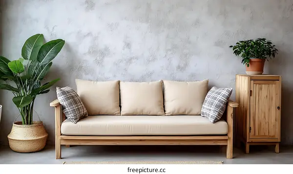 Modern Minimalist Living Room with Wooden Sofa
