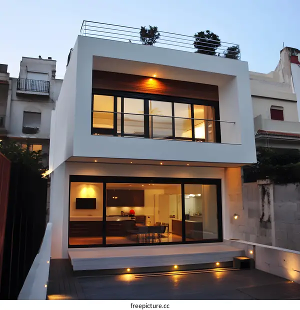 Modern White House with Large Windows and a Patio