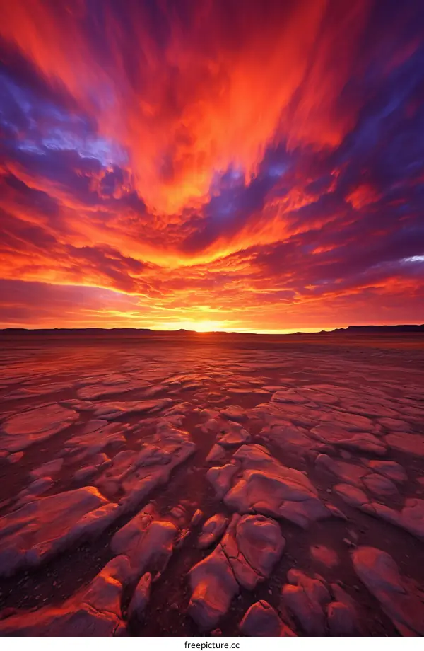 Dramatic Red Desert Sunset with Saguaro Cactus