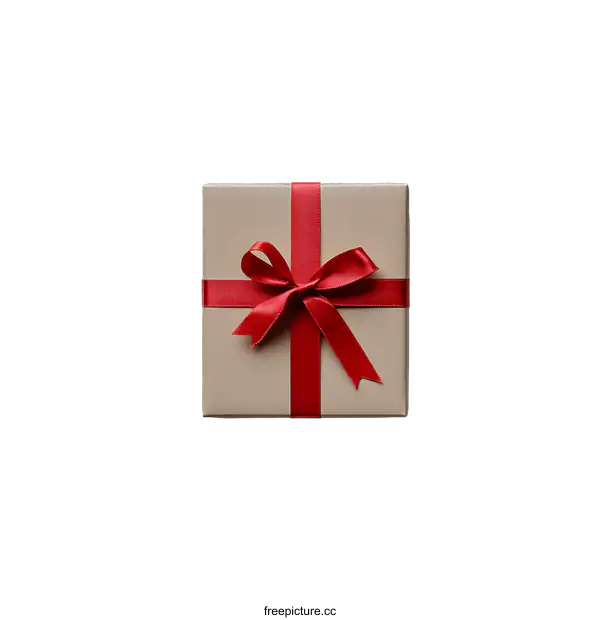 [Transparent Background PNG]Red Ribbon on a Brown Gift Box