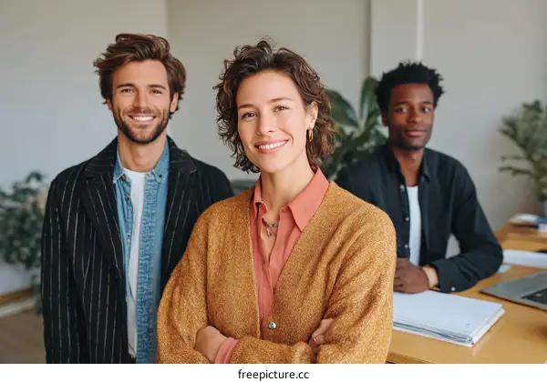 Three Diverse Colleagues in a Modern Office Setting