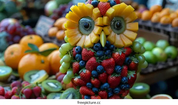 Fruit Owl: A Creative Food Art Made with Strawberries, Blueberries, Grapes, Kiwi, and Pineapple