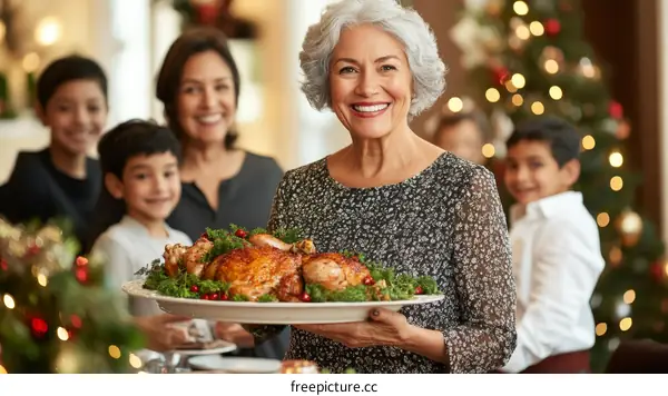 Christmas Family Gathering with Roasted Turkey