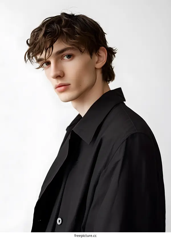 Portrait of Young Caucasian Man in Black Shirt