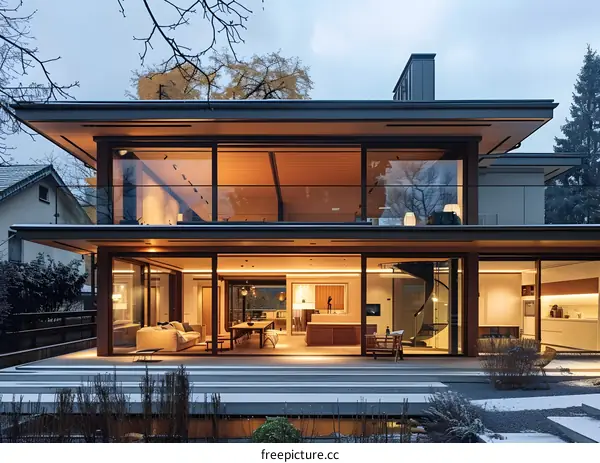 Modern Home with Large Windows and Patio