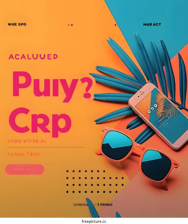 Summer Phone Background with Sunglasses and Palm Leaves