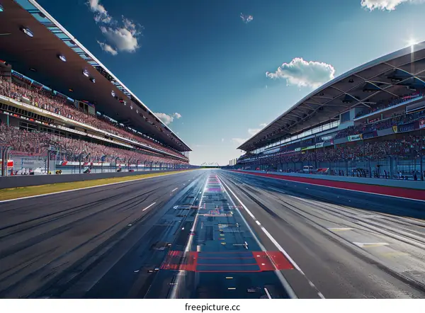 Formula One race track with empty grandstands
