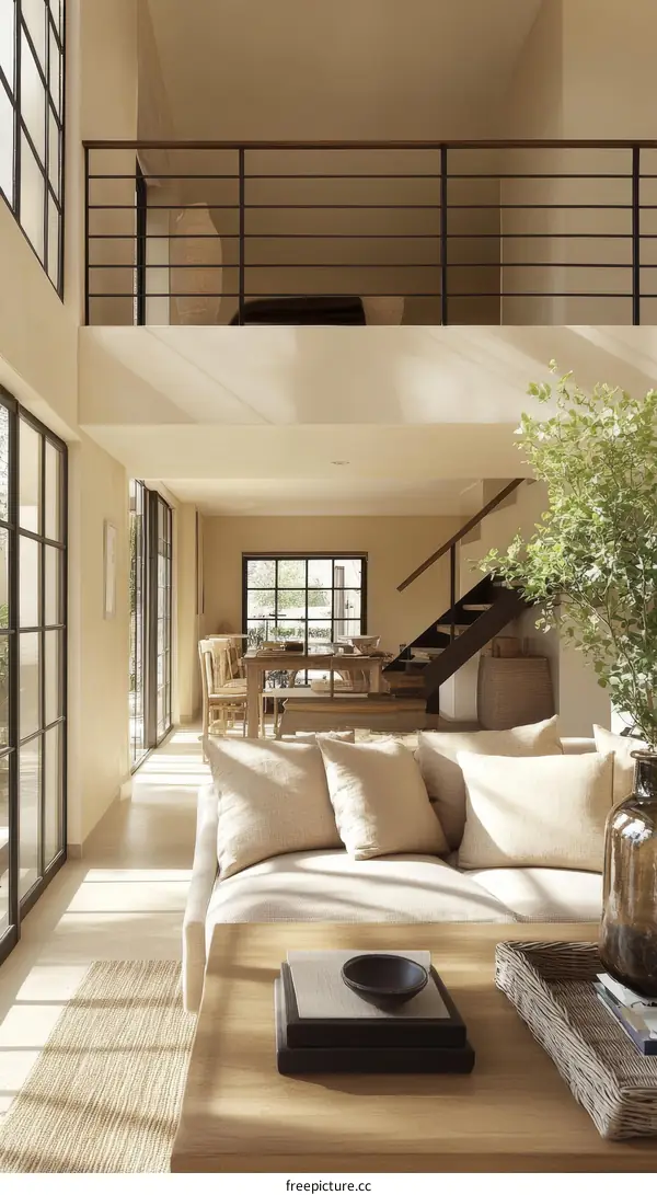 Modern Minimalist Beige Living Room Interior