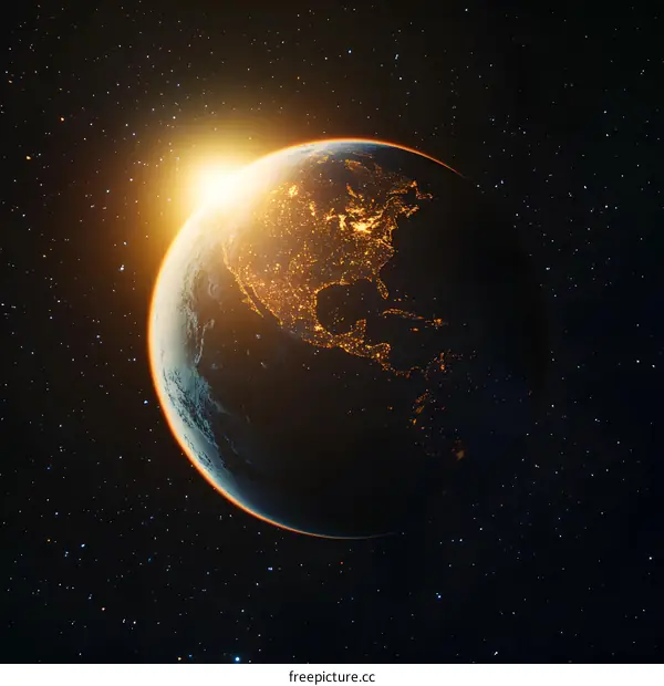 Planet Earth with Lights at Night From Space