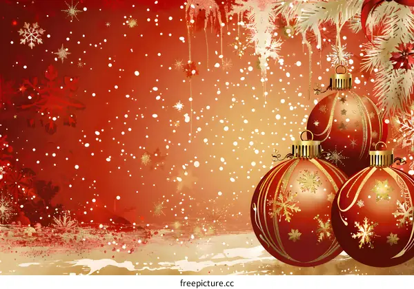 Red and gold Christmas balls with snowflakes