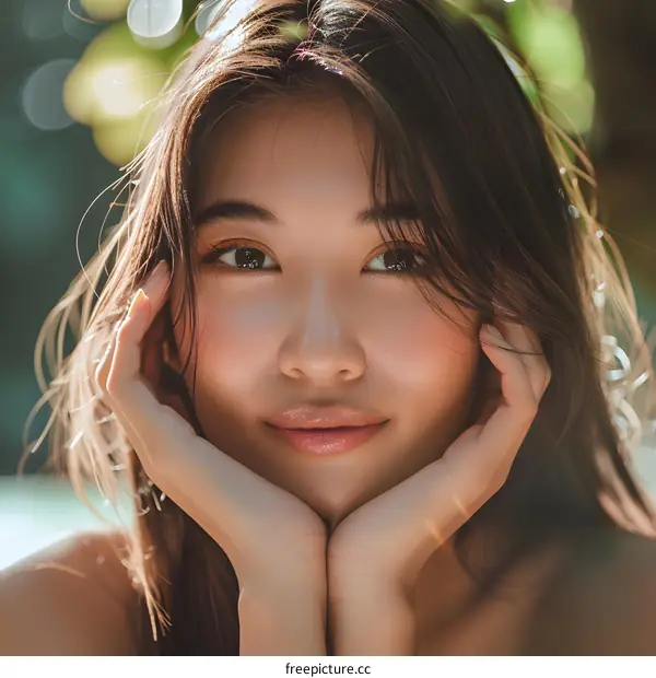 Close Up Portrait Of Beautiful Asian Woman With Long Hair