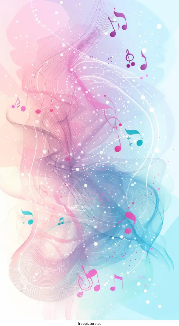 Colorful flowing music notes background