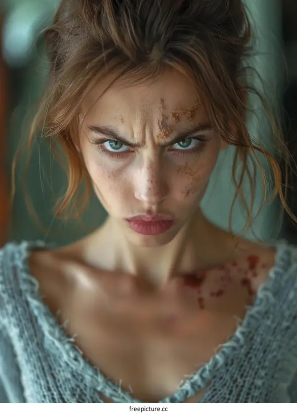 Close Up Portrait of a Caucasian Woman with Emotional Expression