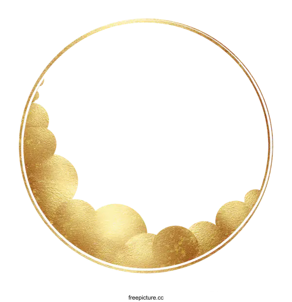 [Transparent Background PNG]Gold Circle Frame with Decorative Clouds