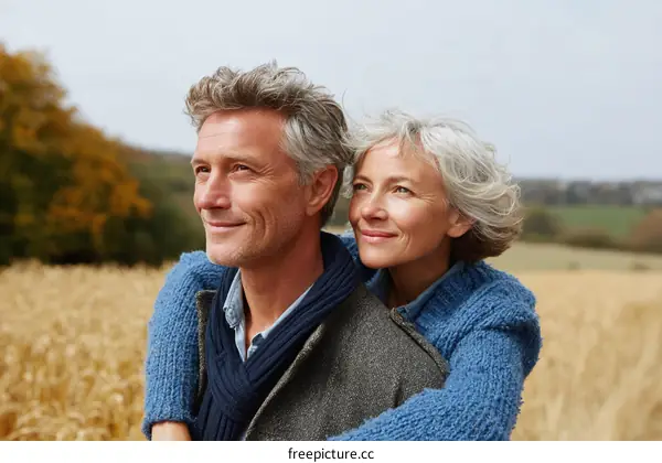 Couple Embraces in Golden Field
