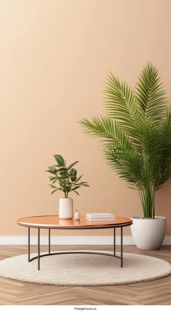 Modern Copper Coffee Table in a Minimalist Living Room
