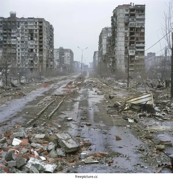 Destroyed residential buildings in Grozny, Chechnya, Russia