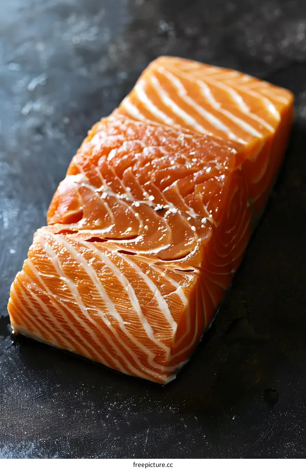 Fresh Salmon Fillet on Dark Background