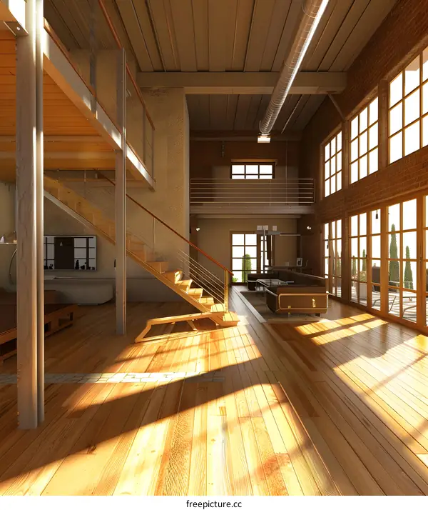 Modern Loft Apartment with Wooden Floor and Large Windows