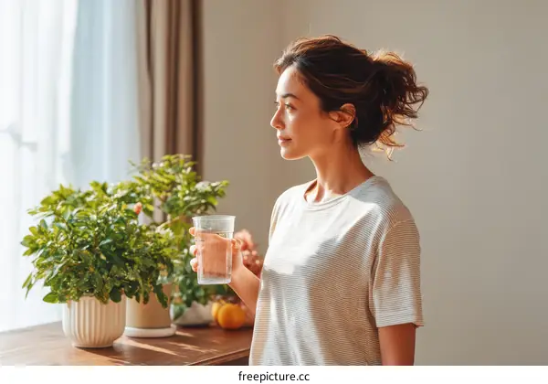 Woman Drinking Water by the Window