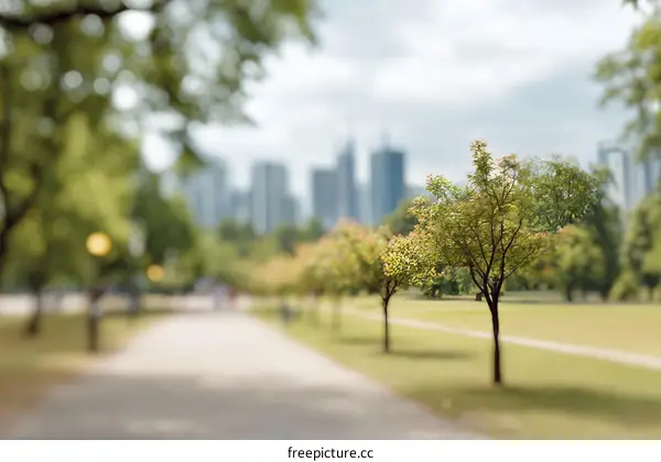 City Park Pathway with Blurred Background