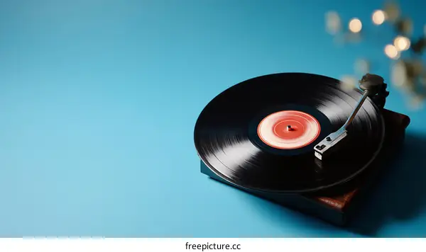 Vintage Vinyl Record Player on a Teal Background