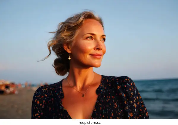 Woman Enjoying the Sunset on the Beach