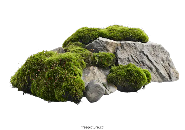 [Transparent Background PNG]Green Moss Covering Gray Rocks Isolated On White Background
