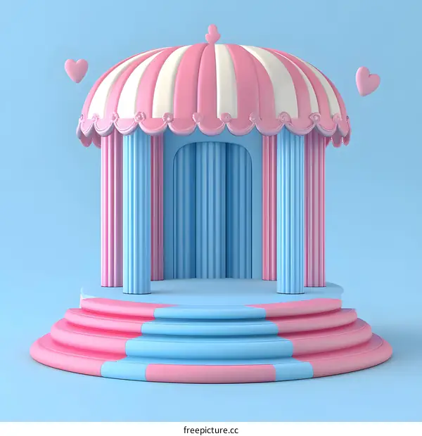 Pink and Blue Striped Gazebo with Heart Decorations