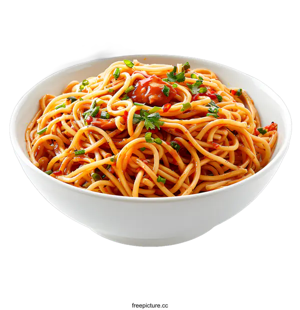 [Transparent Background PNG]bowl of pasta with tomato sauce and basil