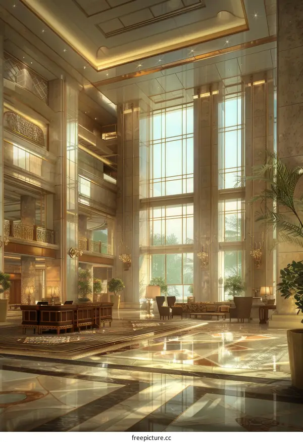 Luxurious Hotel Lobby Interior Design Illustration