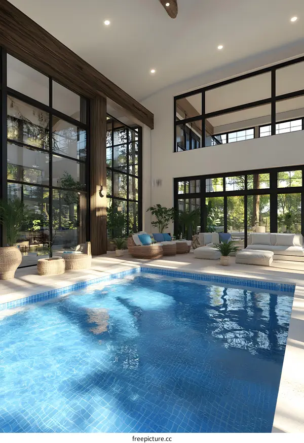 Modern Interior Design with Indoor Swimming Pool and Large Windows
