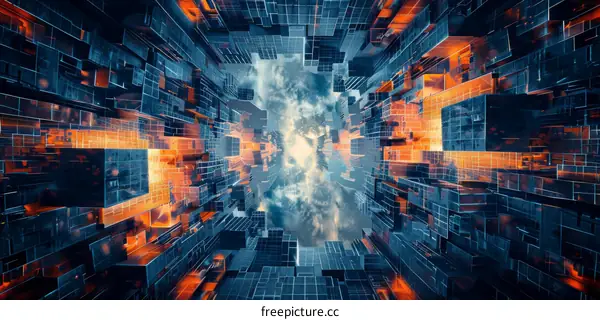 Futuristic Cityscape: Blue and Orange 3D Render