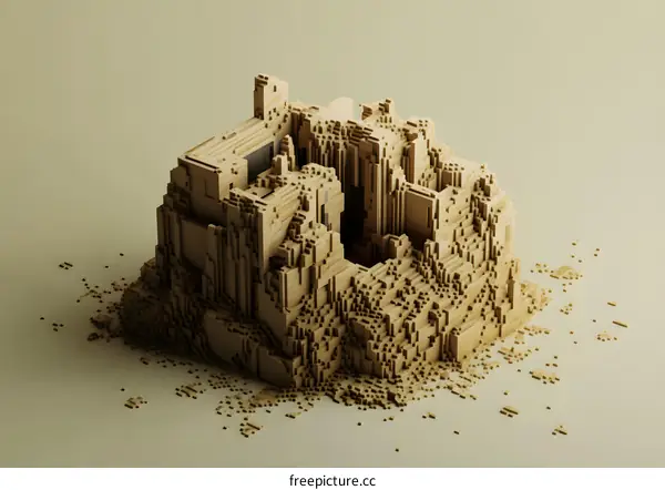 Abstract Minimalist Digital Wood Block Sculpture