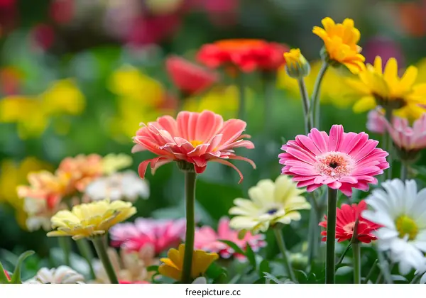 Colorful Gerbera Daisies in a Garden